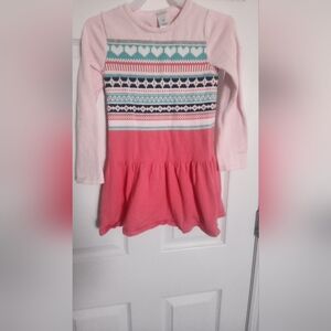 Gymboree 6 Girl Light Pink& Dark Pink Heart Pattern Lslv 100%Cotton Tiered Dress